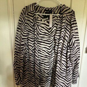 NEW Tahari 100% Linen Zebra Animal Print Black White Top Jacket Set 2X